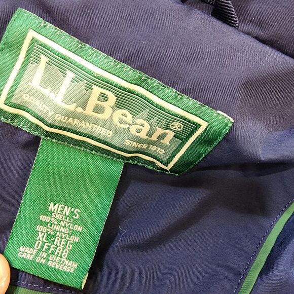 LL Bean Jacket Men XL Blue Full Zip Up Rain Wind Resistant Hooded Lined Coat Vtg - Picture 2 of 14